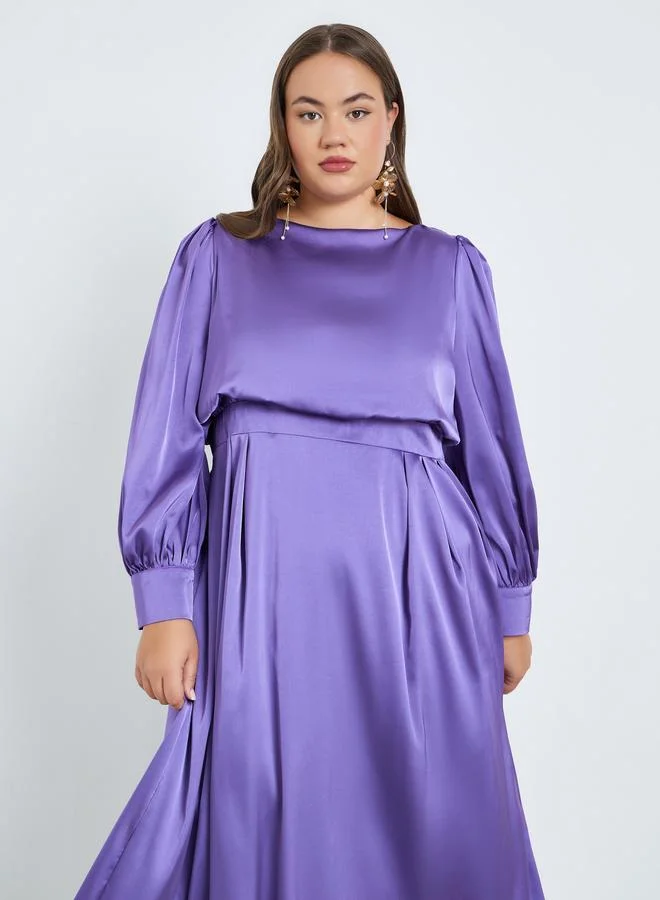 Styli Plus Size Purple Pleated A-Line Maxi Dress